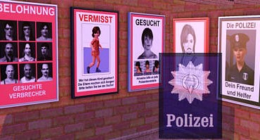 Polizeistation Schild und Plakate